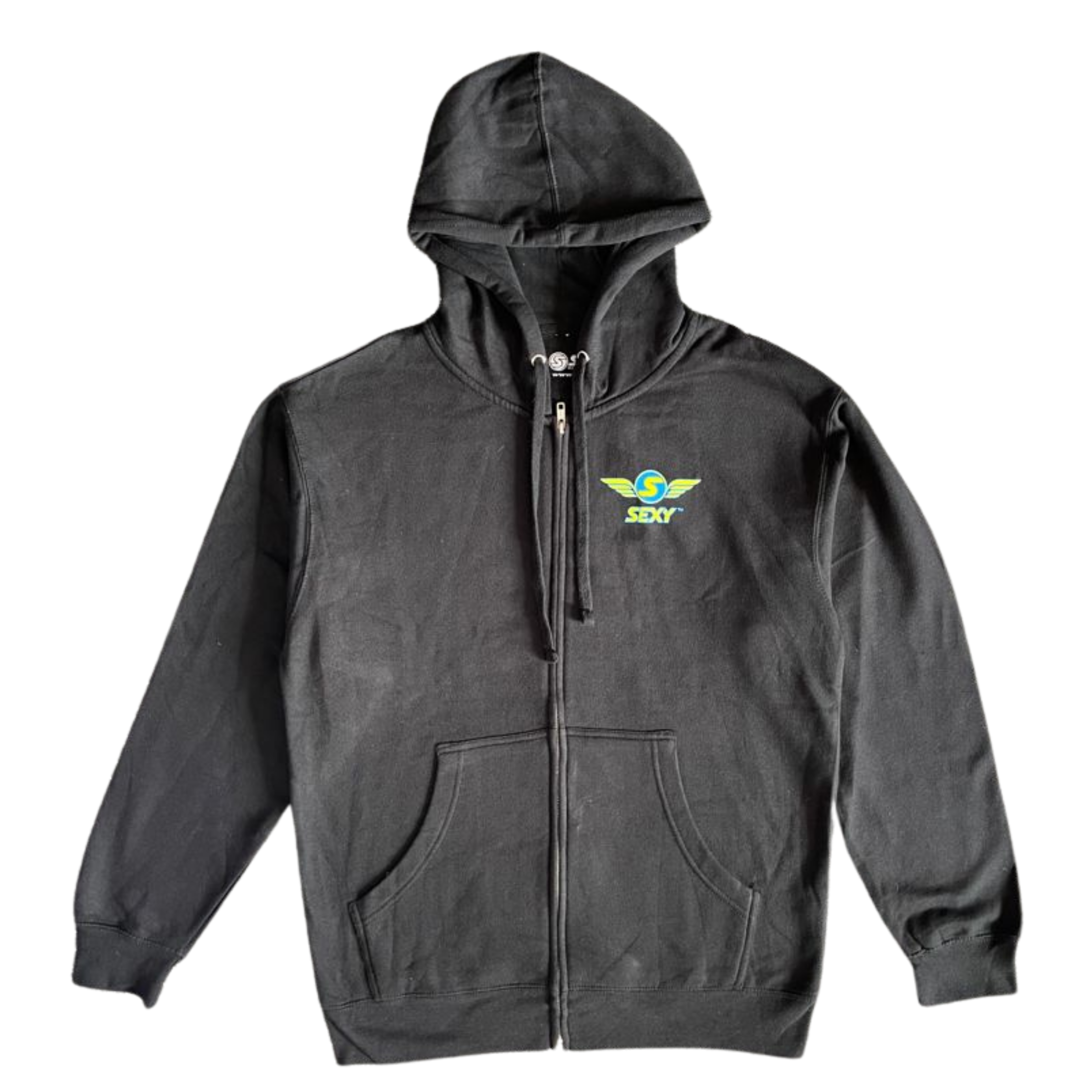 Men's Black SEXY Wings #Throwback Zip-Up Hoodie with Blue & Green Design