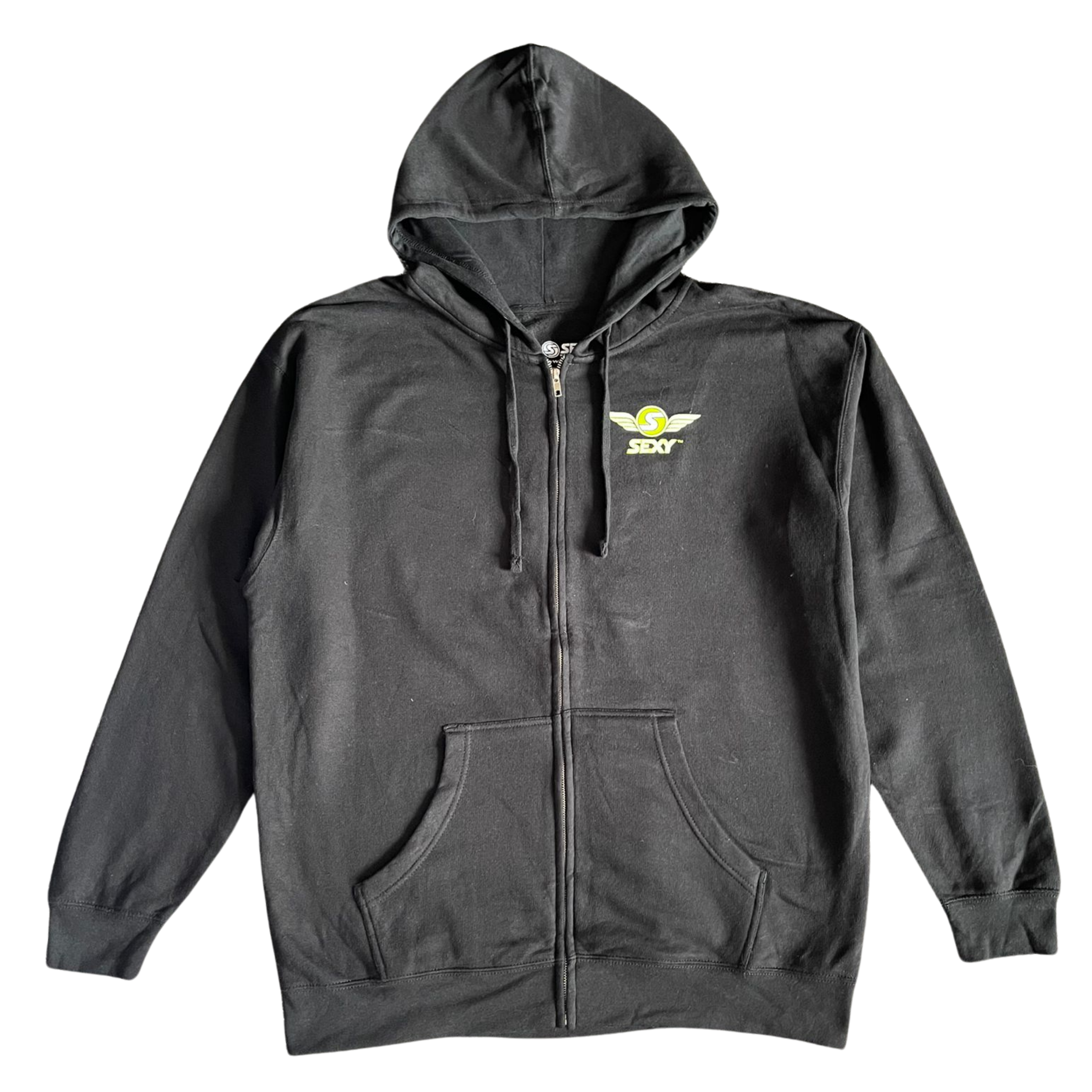 Men's Black SEXY Wings #Throwback Zip-Up Hoodie with White & Yellow Design