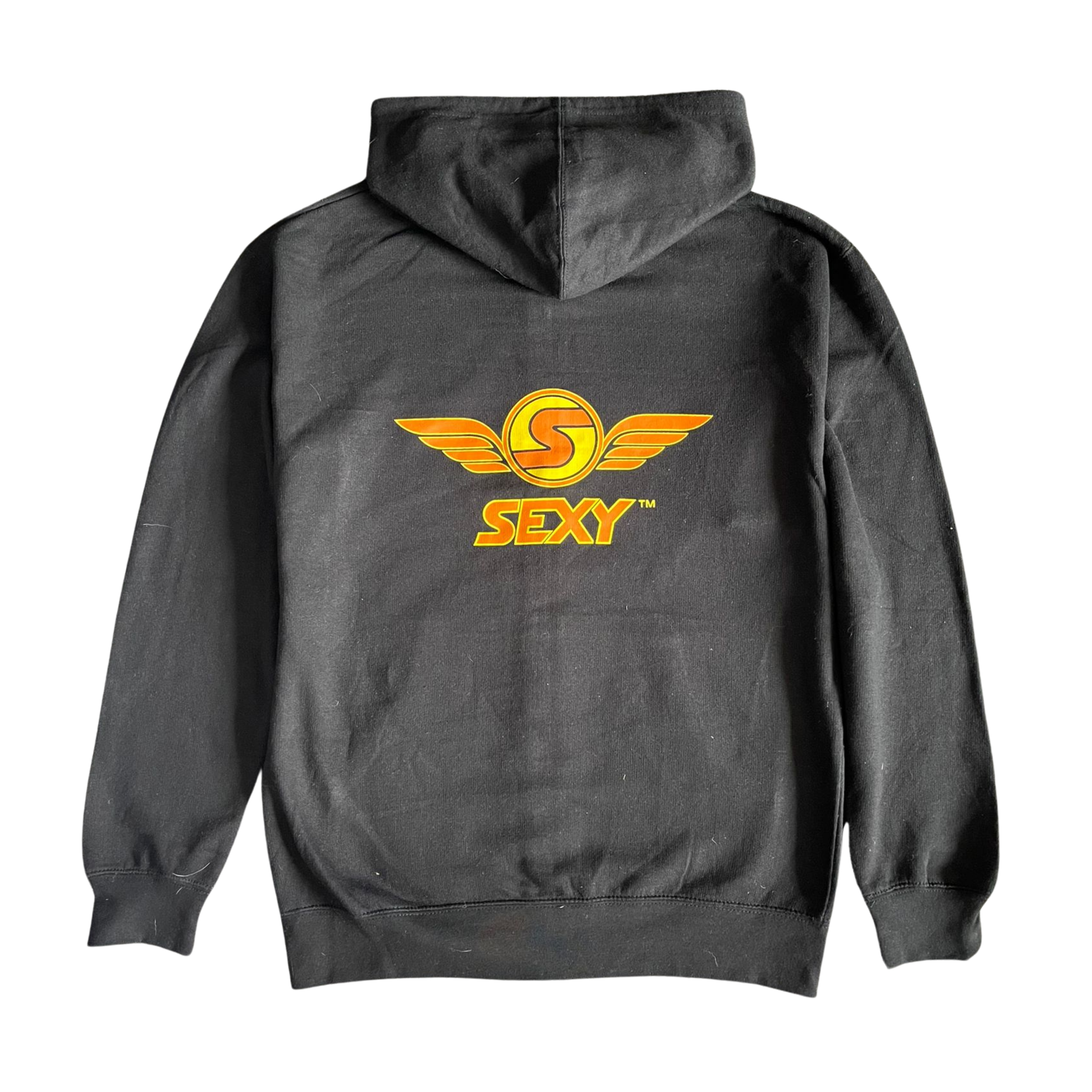 Men's Black SEXY Wings #Throwback Zip-Up Hoodie with Orange & Yellow Design