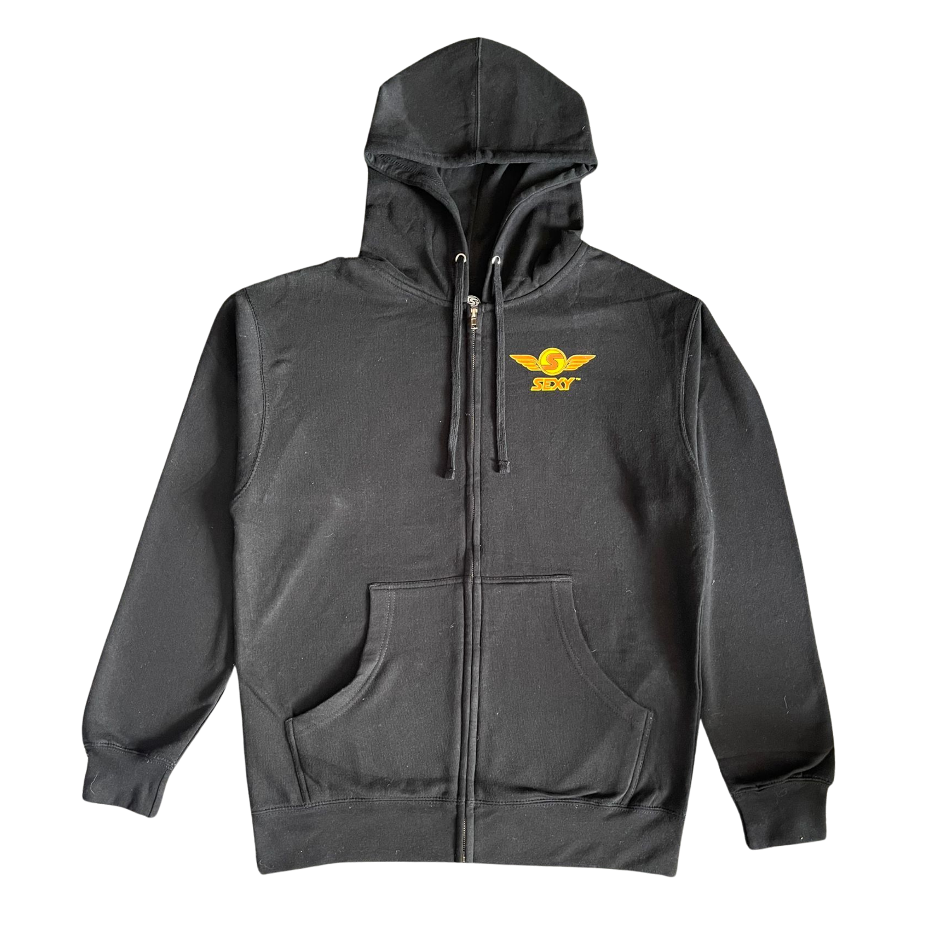 Men's Black SEXY Wings #Throwback Zip-Up Hoodie with Orange & Yellow Design