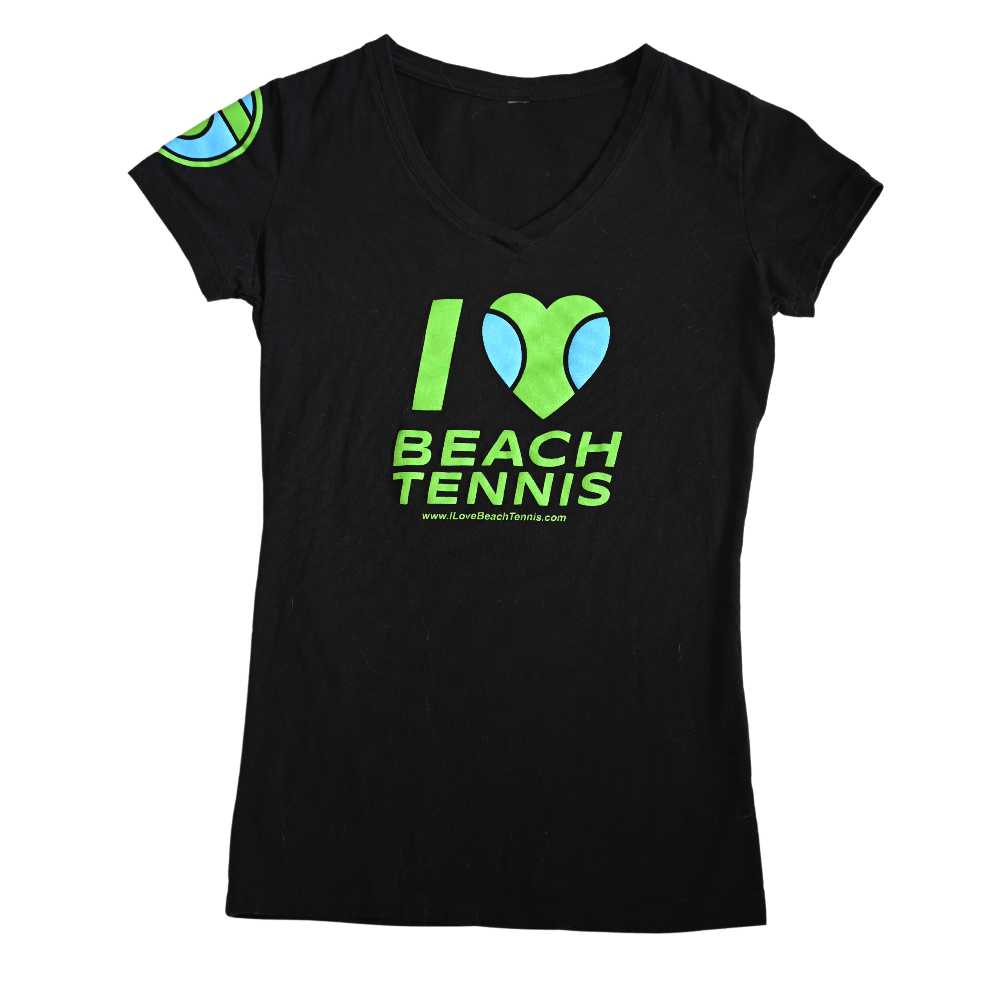 Women's I ❤️ Beach Tennis V-Neck in Black with Blue/Green